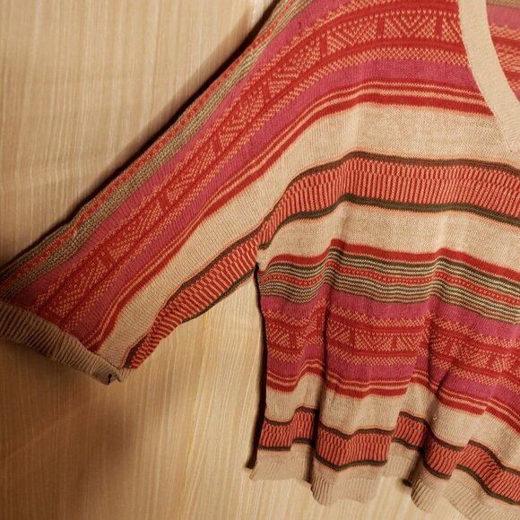 Chaps Denim Womens Tan Striped Lagan Oversized Sweater Medium - Picture 3 of 7